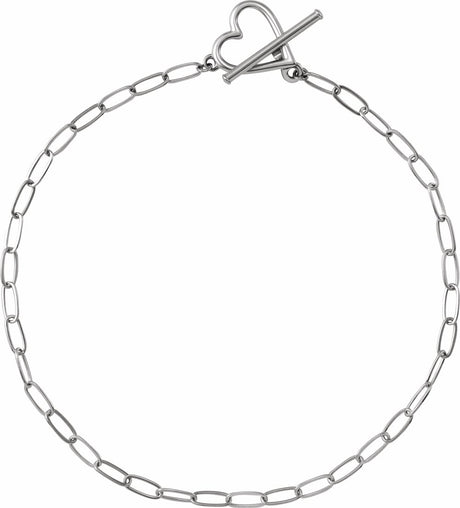 14K White Gold Heart & Paperclip-Style Chain 6" Bracelet
