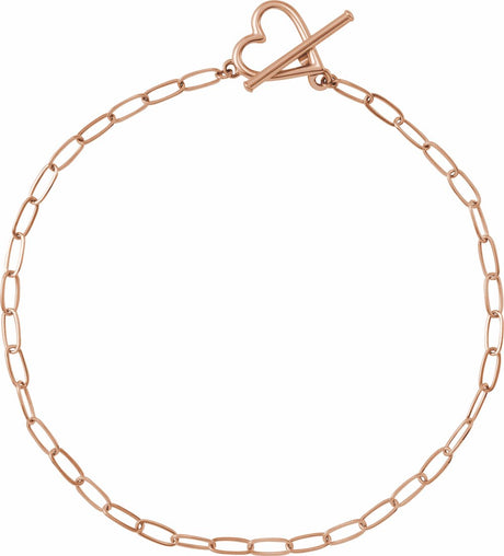 14K Rose Heart & Paperclip-Style Chain 6" Bracelet