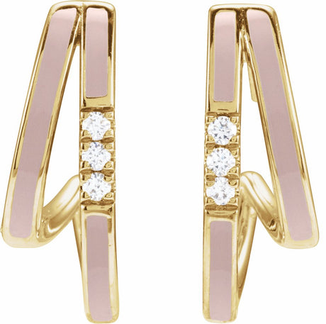 14K Yellow 1/10 CTW Natural Diamond & Pink Enamel 17.3 mm Hoop Earrings