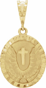 14K Yellow Gold Angel Wing Coin Pendant