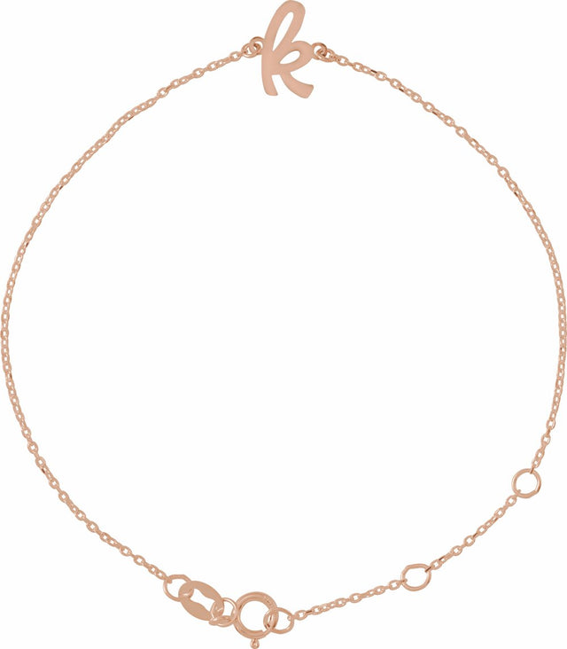 14K Rose Initial K 6 1/2-7 1/2" Bracelet