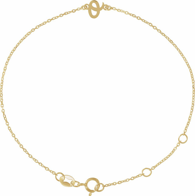 14K Yellow Gold Initial O 6 1/2-7 1/2" Bracelet
