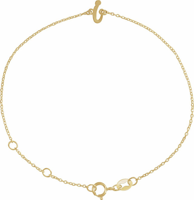 14K Yellow Gold Initial I 6 1/2-7 1/2" Bracelet