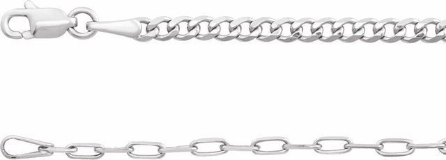 Sterling Silver 2.7 mm Curb & Paperclip-Style 18" Chain