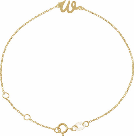 14K Yellow Gold Initial W 6 1/2-7 1/2" Bracelet
