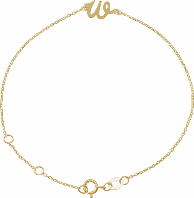 14K Yellow Gold Initial W 6 1/2-7 1/2" Bracelet
