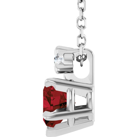 14K White Gold Natural Mozambique Garnet & .03 CT Natural Diamond 16-18" Necklace