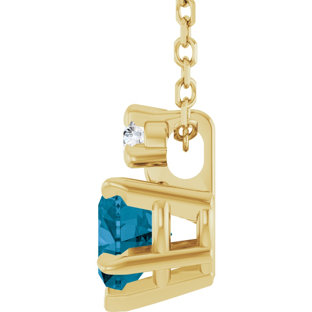 14K Yellow Natural London Blue Topaz & .03 CT Natural Diamond 16-18" Necklace