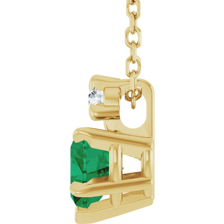 14K Yellow Gold Lab-Grown Emerald & .03 CT Natural Diamond 16-18" Necklace