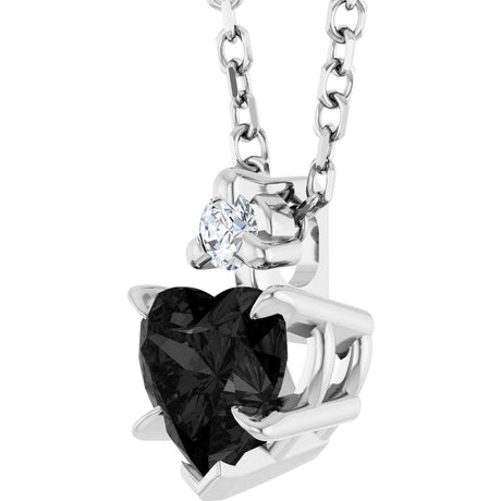 14K White Gold Natural Black Onyx & .03 CT Natural Diamond 16-18" Necklace