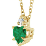 14K Yellow Gold Lab-Grown Emerald & .03 CT Natural Diamond 16-18" Necklace