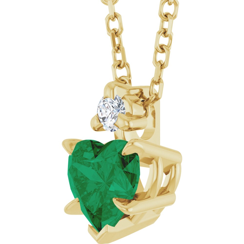 14K Yellow Lab-Grown Emerald & .03 CT Natural Diamond 16-18" Necklace