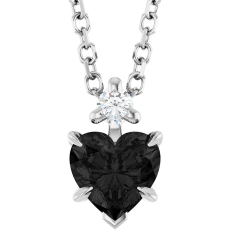 14K White Gold Natural Black Onyx & .03 CT Natural Diamond 16-18" Necklace
