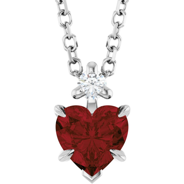 14K White Gold Natural Mozambique Garnet & .03 CT Natural Diamond 16-18" Necklace