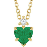 14K Yellow Gold Lab-Grown Emerald & .03 CT Natural Diamond 16-18" Necklace