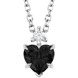 14K White Natural Black Onyx & .03 CT Natural Diamond 16-18" Necklace
