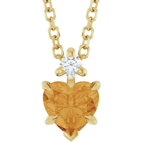 14K Yellow Gold Natural Citrine & .03 CT Natural Diamond 16-18" Necklace