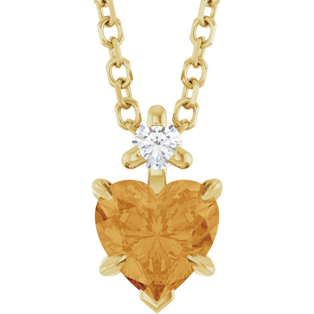 14K Yellow Natural Citrine & .03 CT Natural Diamond 16-18" Necklace