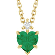 14K Yellow Gold Lab-Grown Emerald & .03 CT Natural Diamond 16-18" Necklace
