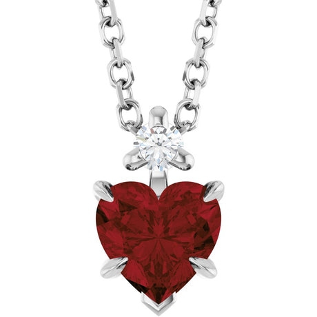 14K White Gold Natural Mozambique Garnet & .03 CT Natural Diamond 16-18" Necklace