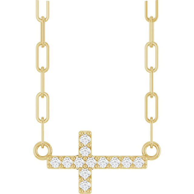 14K Yellow .05 CTW Natural Diamond Sideways Cross 18" Necklace