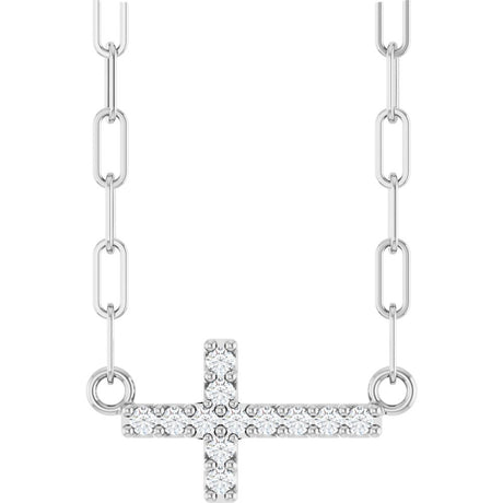 Sterling Silver .05 CTW Natural Diamond Sideways Cross 18" Necklace