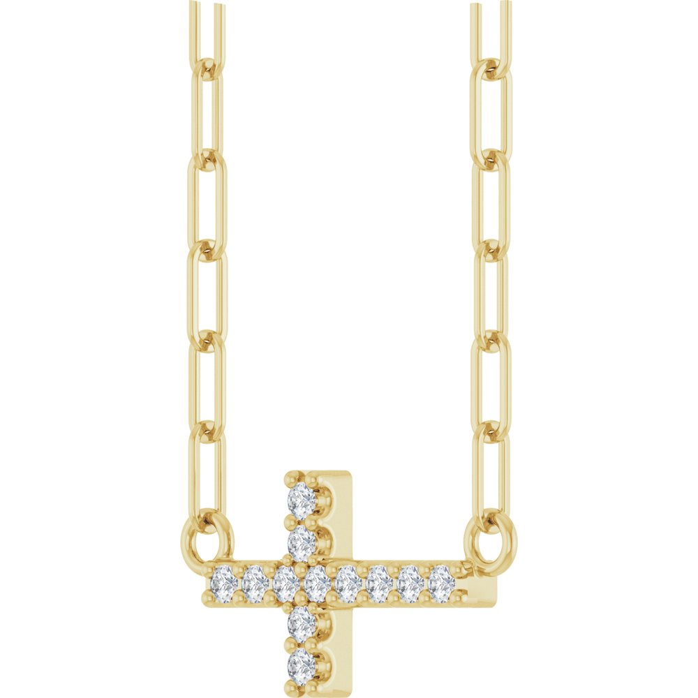 14K Yellow .05 CTW Natural Diamond Sideways Cross 18" Necklace