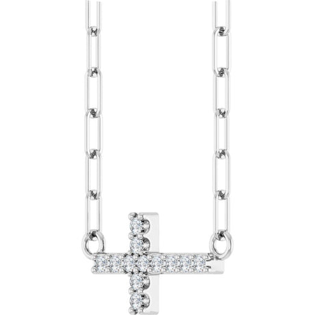 Sterling Silver .05 CTW Natural Diamond Sideways Cross 18" Necklace