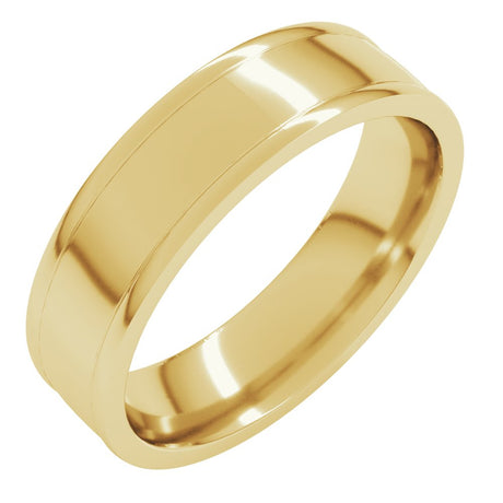 18K Yellow Gold 6 mm Round-Edge Grooved Comfort-Fit Half Round Band Size 10