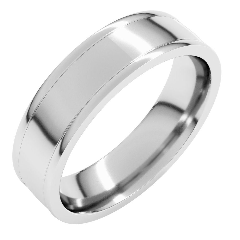 14K White Gold 6 mm Round-Edge Grooved Comfort-Fit Half Round Band Size 9