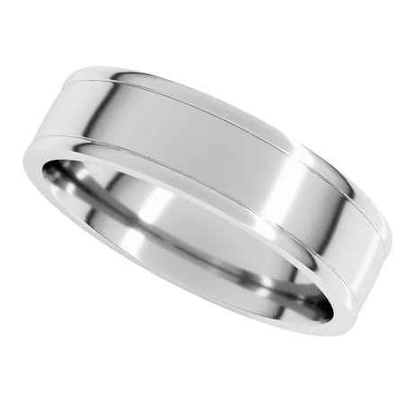 14K White 6 mm Round-Edge Grooved Comfort-Fit Half Round Band