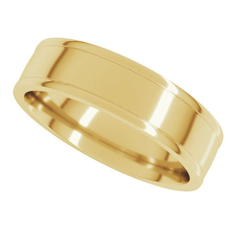 18K Yellow Gold 6 mm Round-Edge Grooved Comfort-Fit Half Round Band Size 10