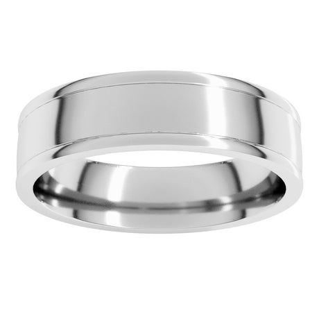14K White Gold 6 mm Round-Edge Grooved Comfort-Fit Half Round Band Size 9