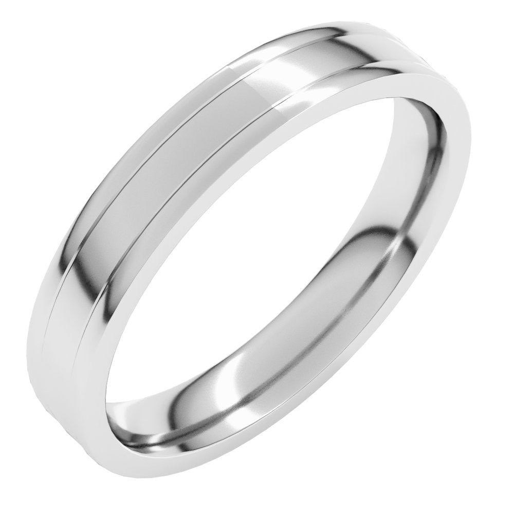 10K White Gold 4 mm Round-Edge Grooved Comfort-Fit Half Round Band Size 9.5
