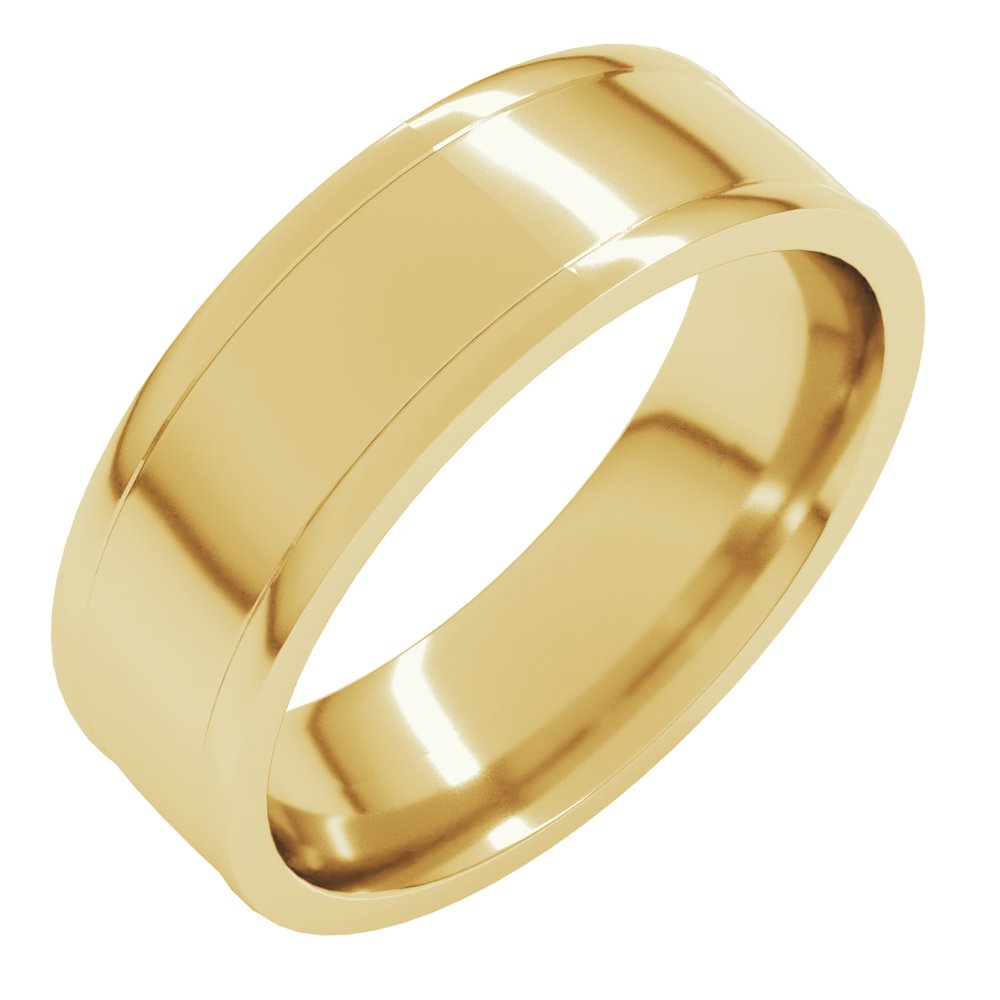 14K Yellow Gold 7 mm Round-Edge Grooved Comfort-Fit Half Round Band Size 8