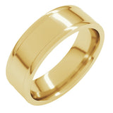 14K Yellow Gold 7 mm Round-Edge Grooved Comfort-Fit Half Round Band Size 8