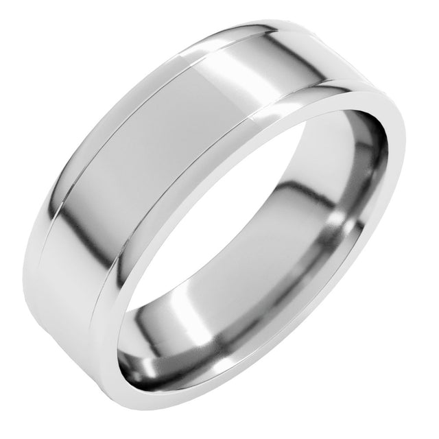14K White Gold 7 mm Round-Edge Grooved Comfort-Fit Half Round Band Size 11