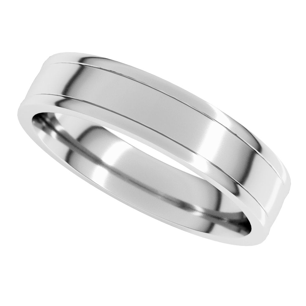 14K White Gold 5 mm Round-Edge Grooved Comfort-Fit Half Round Band Size 9