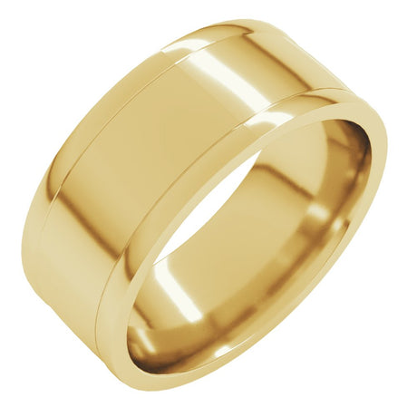 14K Yellow 9 mm Round-Edge Grooved Comfort-Fit Half Round Band Size 6.5