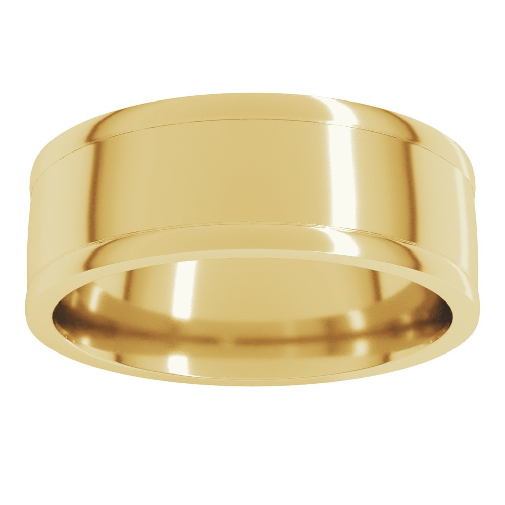 14K Yellow Gold 8 mm Round-Edge Grooved Comfort-Fit Half Round Band Size 10