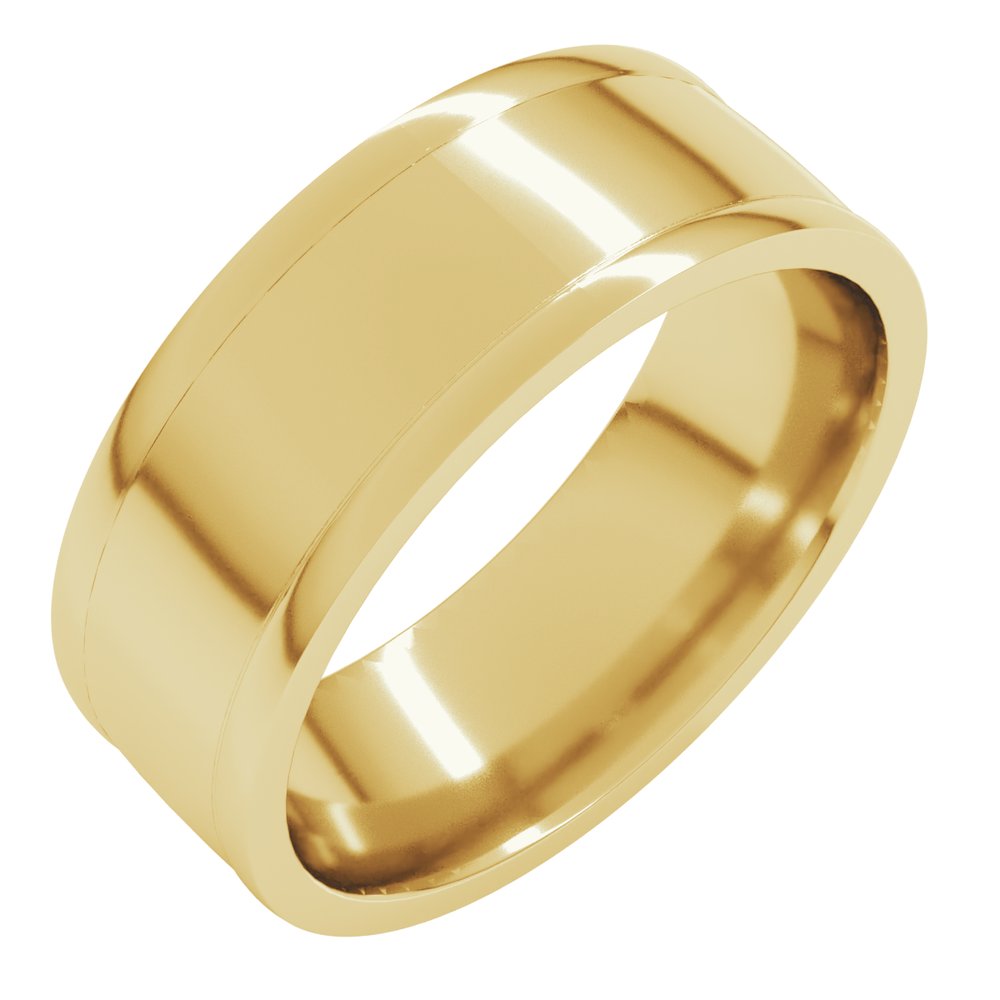 14K Yellow Gold 8 mm Round-Edge Grooved Comfort-Fit Half Round Band Size 10