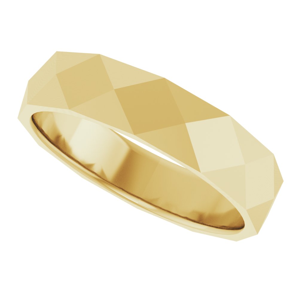 14K Yellow Gold 4.5 mm Geometric Faceted Flat Band Size 9.5