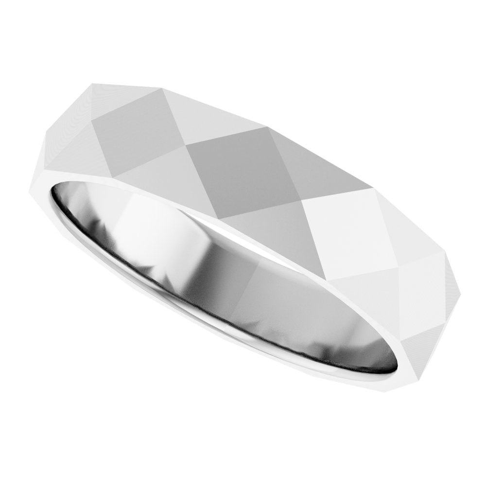 10K White Gold 4.5 mm Geometric Faceted Flat Band Size 11.5