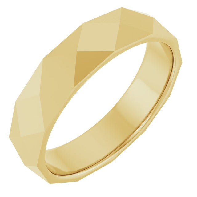 14K Yellow Gold 4.5 mm Geometric Faceted Flat Band Size 9.5