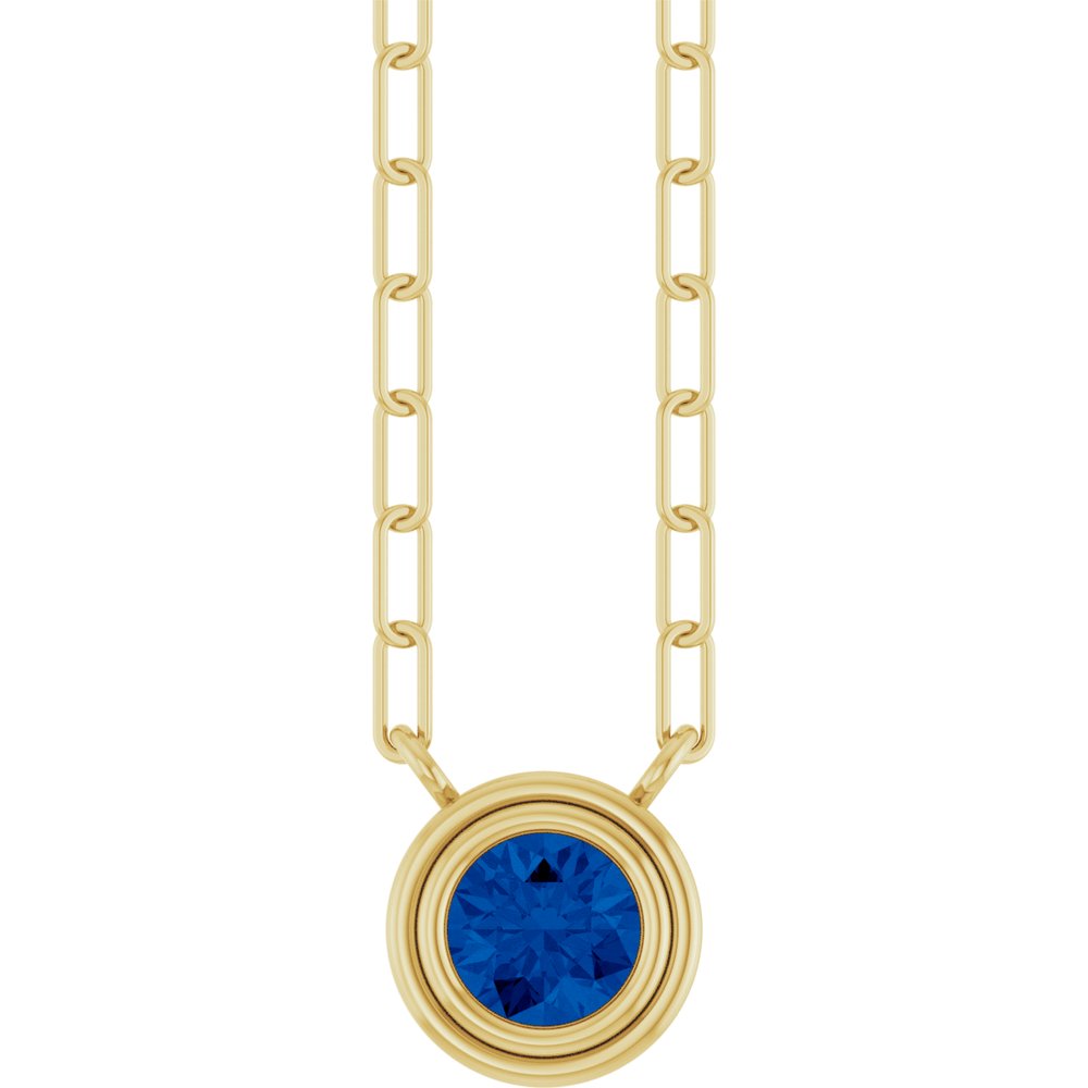 14K Yellow Lab-Grown Blue Sapphire 18" Necklace