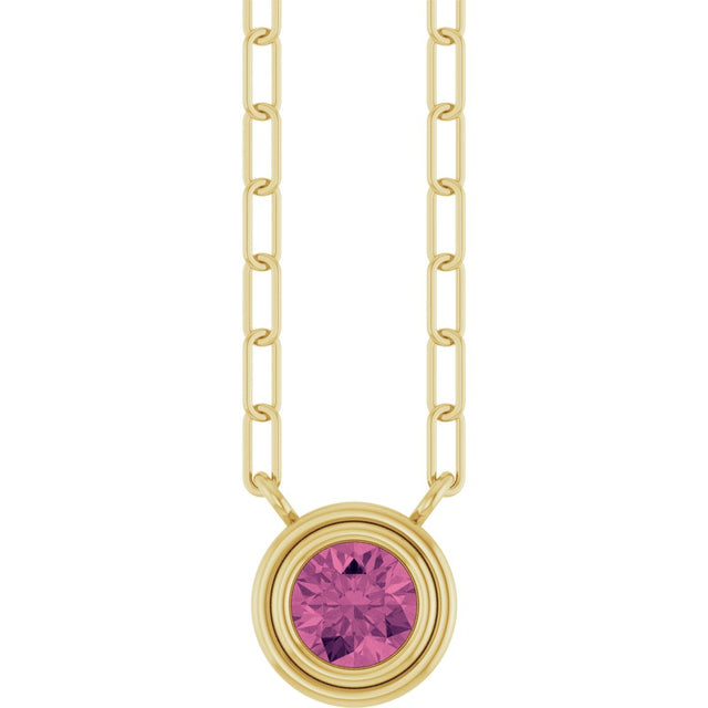 14K Yellow Natural Pink Tourmaline 18" Necklace