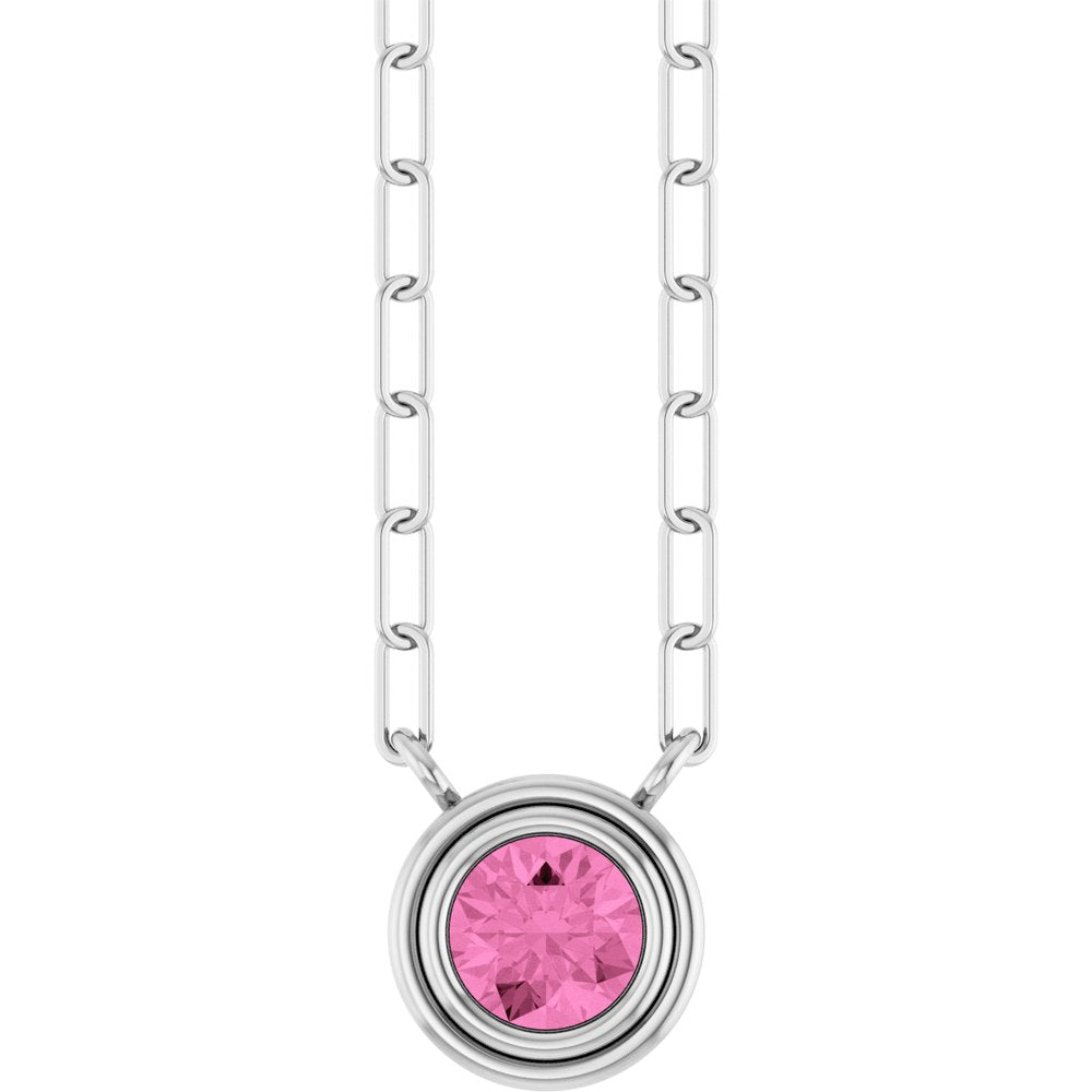 14K White Natural Pink Sapphire 18" Necklace