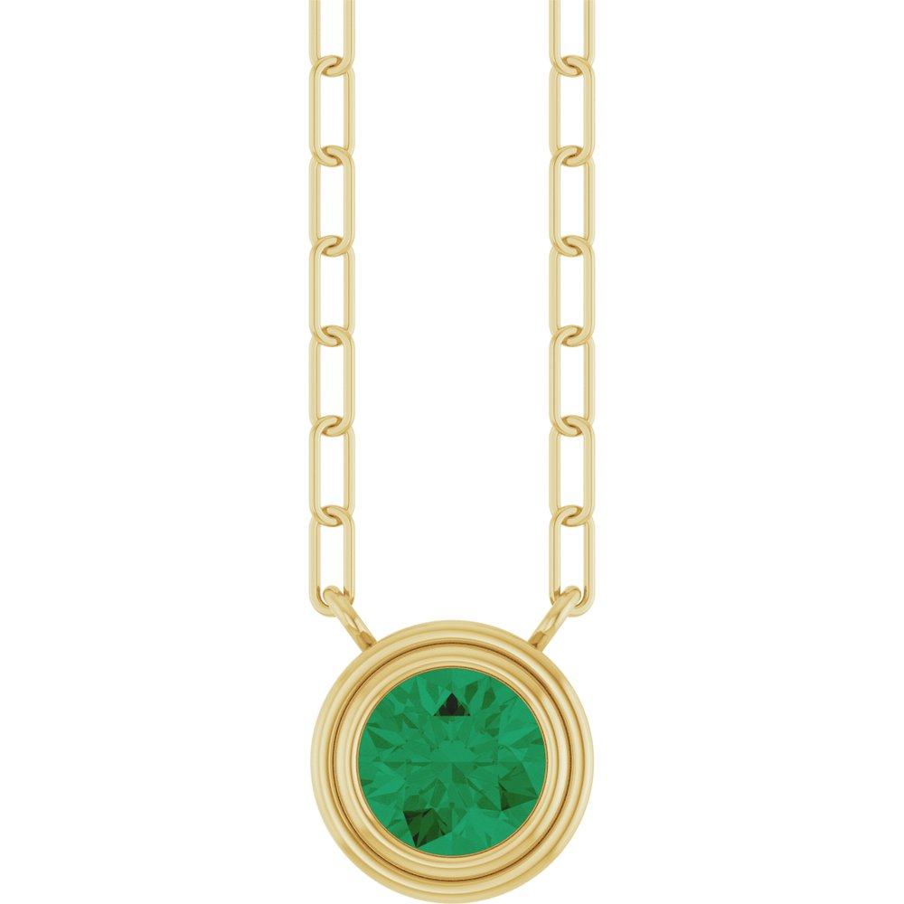 14K Yellow Gold Lab-Grown Emerald 18" Necklace