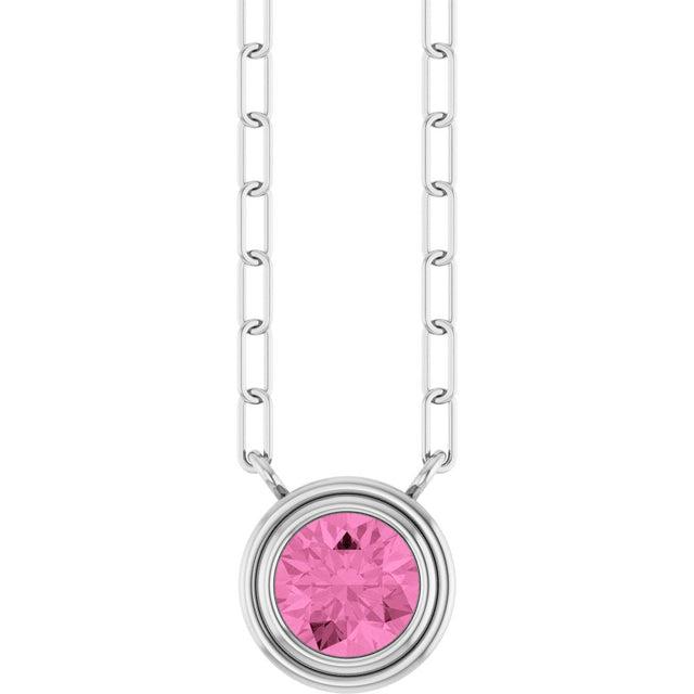 14K White Natural Pink Sapphire 18" Necklace