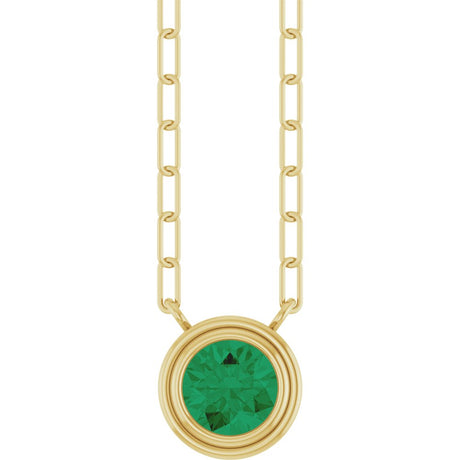 14K Yellow Gold Lab-Grown Emerald 18" Necklace